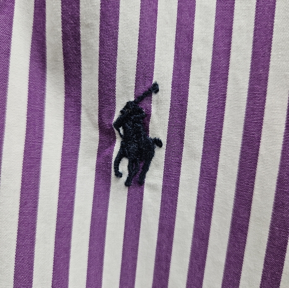 Ralph Lauren Men's Classic Fit Striped Poplin Shirt - Size 15 in Purple/White - Picture 4 of 14